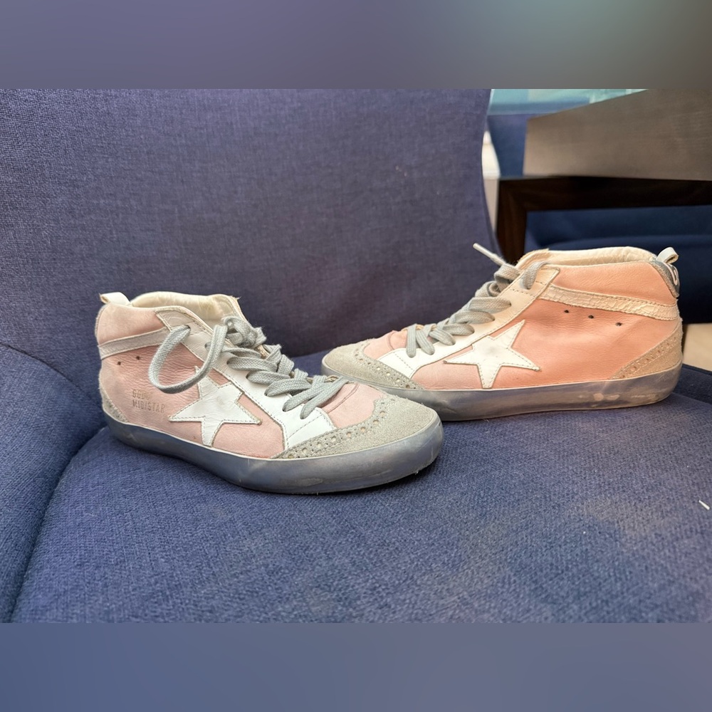 Golden Goose Mid Star Pink and Gray High-Top Sneakers